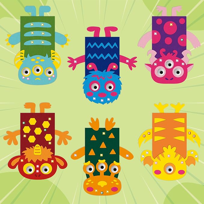 WATINC 6Pcs Hand Puppet Making Kit, Art Craft Felt Sock Puppet Toys, Creative DIY Make Your Own Pompoms Wiggle Googly Eyes Storytelling Role Play Party Supplies Gift for Girls Boys(Monster A)