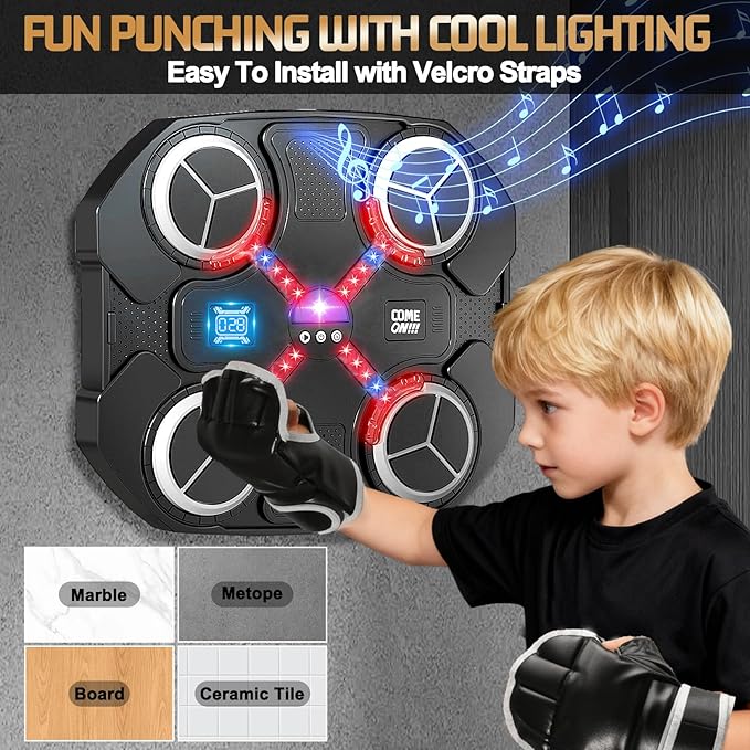Music Boxing Machine for Kids, Wall Mounted Bluetooth Smart Punching Pad Kids Boxing Training Workout Equipment with Boxing Glove, Birthday Gifts Sport Toys for Boys Girls 5 6 7 8 9 10 11 12 Year Old