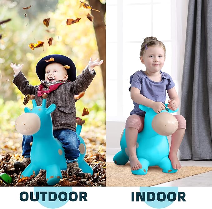Giraffe Bouncy Animal Hopper for Toddlers, Inflatable Bouncing Hopper Toys, Outdoor Indoor Ride on Horse Bouncer Hopping Toys, Birthday Gifts for Boys Girls 18 Months 2 3 4 5 6 Years Old