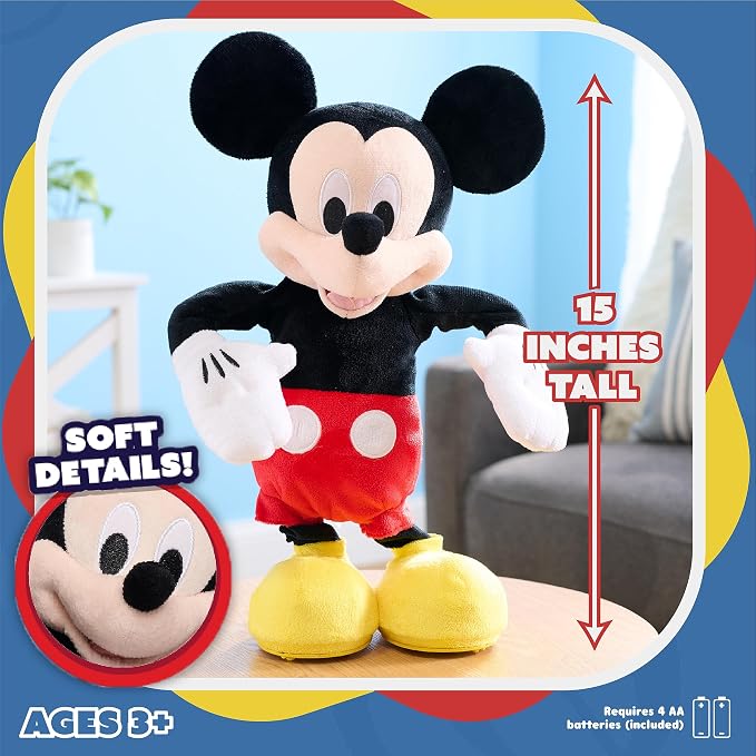 Disney Junior Mickey Mouse Hot Diggity Dance Mickey Feature Plush Stuffed Animal, Motion, Sounds, and Games, Kids Toys for Ages 3 Up by Just Play