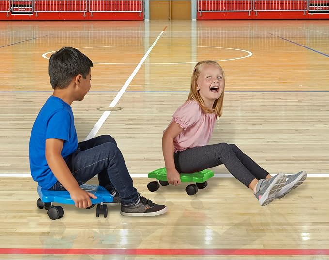 hand2mind Blue Indoor Scooter Board with Handles, Sit Down Floor Scooter, Gym Activities for Kids, Indoor Sport Recess Games, Physical Education Equipment, Gross Motor Toys