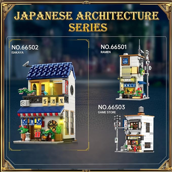 Reobrix Japanese Izakaya Shop Building Blocks, 2-in-1 Modular Street View House with LED Lights, Compatible with Major Brands, 66502 Japanese Architecture Model Kit, Ideal Collectible Gift for Adults