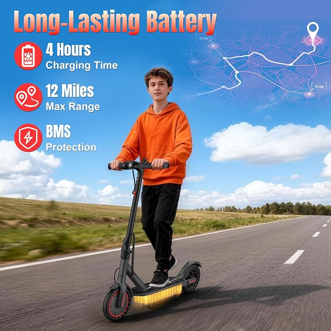 WERHY Foldable Kids Electric Scooter for Aged 6-10, 350W Motor, Max 12/16Miles Long Range, 19 MPH Max Speed, 8.5" Solid Tire, Lightweight Foldable E-Scooter with Dual Braking, Digital Display