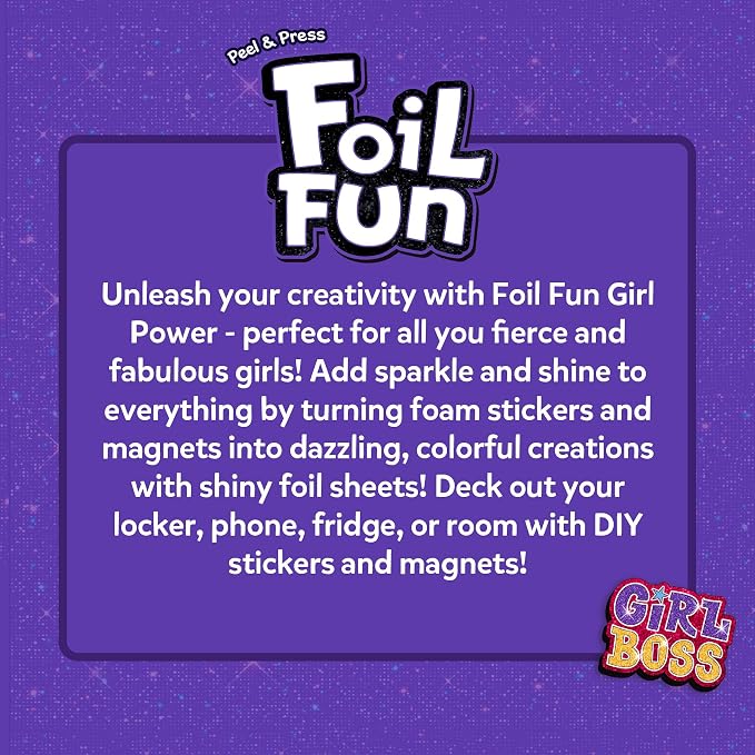 Skillmatics Foil Fun - Girl Power, DIY Foil Art Craft Kit, Mess-Free Activity, 20+ Magnets & 60+ Stickers, Travel, Screen-Free Fun, Party Favor for Kids, Tweens, Teens (Ages 7-13)