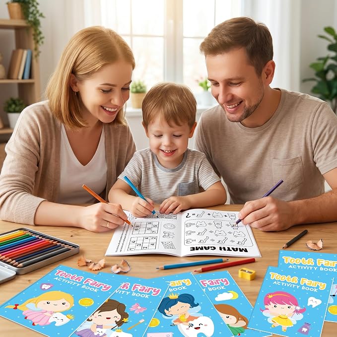 Tooth Fairy Activity Books for Kids - 96Pcs Cute Tooth Fairy Mini Games Coloring Book Set Bulk Cartoon Novelty Tooth Themed Mazes Word Search Word Scramble Games for Classroom DIY Art Gift Party Favor