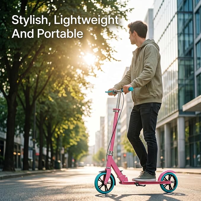 Scooters for Kids 8-12, Teens & Adults - Foldable&Portable Commuter Scooter with 8" Wheels, Bell, Hand Brake & Adjustable Height 30"-40.5", 240 lbs, Manual Push Scooter for Campus & Park