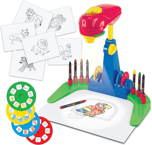 Thin Air Brands Drawing Projector for Kids 3 & Up, Preschool Tracing Projector Kit Includes 32 Animal Drawings on 4 Sturdy Discs, 8 Crayons & 1 Pad of Drawing Paper for Fun Play-Based Learning