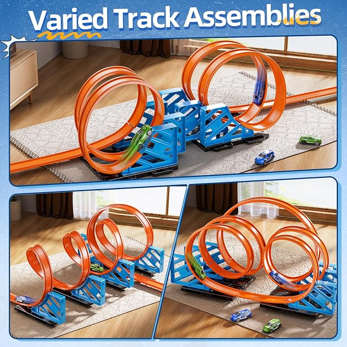 Race Track Car Set for Kids Ages 3-5 4-8, Toy Car Track Set for Boys 3+ with 5 Rotating Track, Race Car Track with 2 Small Cars, Boys Toy, Gifts Toys for Kids 3 4 5 6 7 8