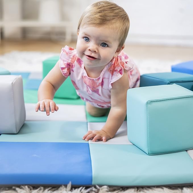 ECR4Kids SoftZone Patchwork Activity Mat and Toddler Blocks, Soft Playset, Contemporary, 13-Piece