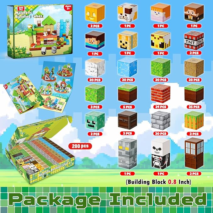 ToyUnited 200PCS Magnetic Blocks - Magnetic Building Blocks, Magnet Cubes Game, Stacking Forest Set, STEM Montessori Sensory Stacking Toys for Kids Boys and Girls Ages 3+ Birthday Gifts