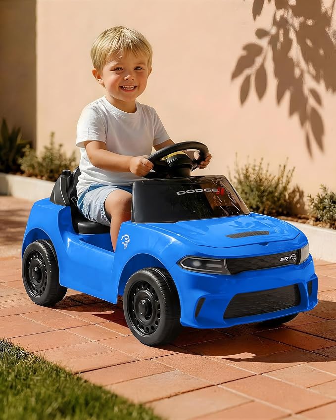 Licensed Dodge Electric Ride on Car for Kids, Ride on Toy for Toddler Aged 1-3 w/Music & Horn - Blue