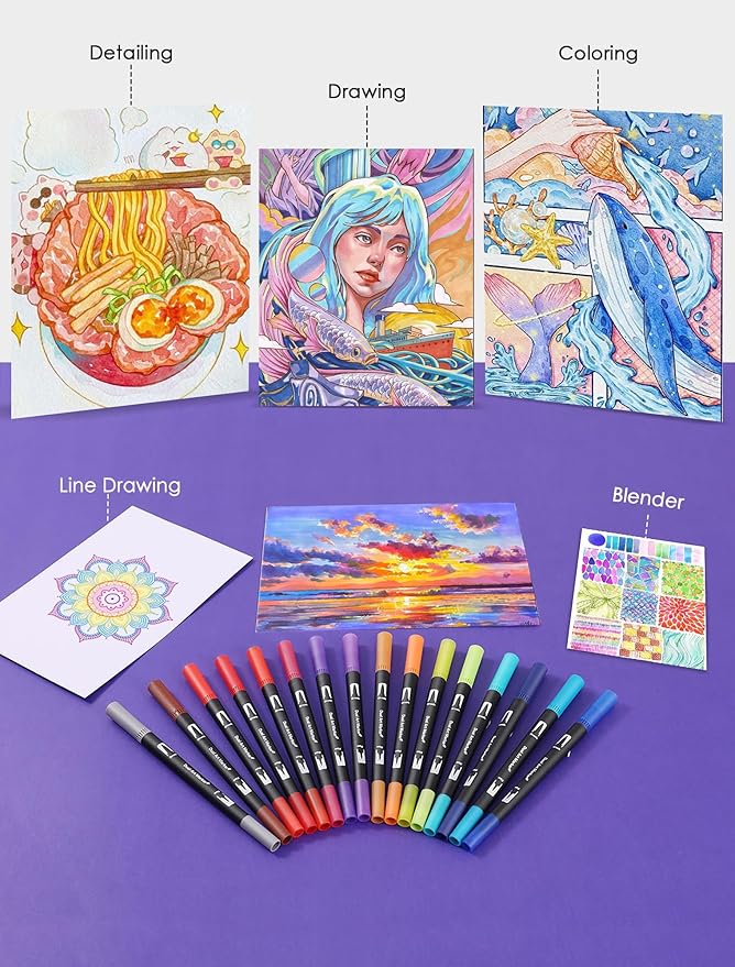 TOSHARE 60 Colors Brush & Fine Dual Tip Watercolor Markers for Adult Coloring Books No Bleeding Paint Pens For Drawing Note Taking Planner Calligraphy Journaling Card Making Back-to-School Supplies