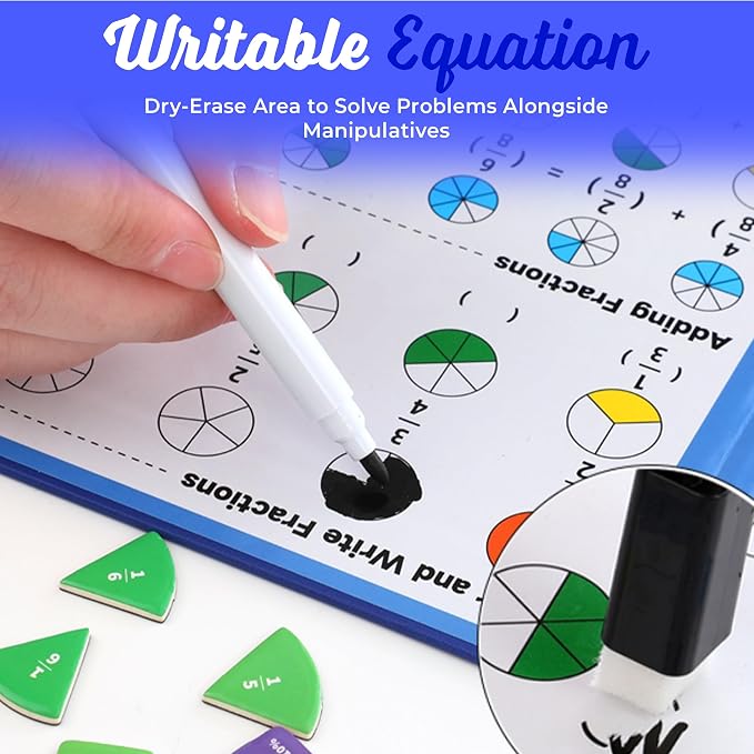 Magnetic Fraction Educational Puzzle, Large Magnetic Fraction Demonstration Book Tiles & Fraction Circles Set, Eco-Friendly Non-Toxic Math Learning Toy, Homeschool & Classroom Teaching Aid, Ages 4-12