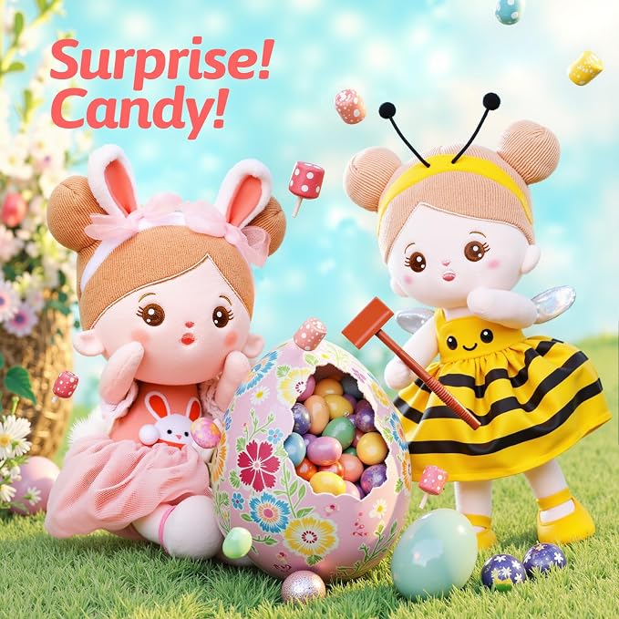 OUOZZZ 12.6" Soft Baby Doll Toys for 1 + Year Old Girl Gifts - Easter Gifts Bunny Plush for Kids Easter Toys Decorations Basket Stuffers for Toddlers Infants