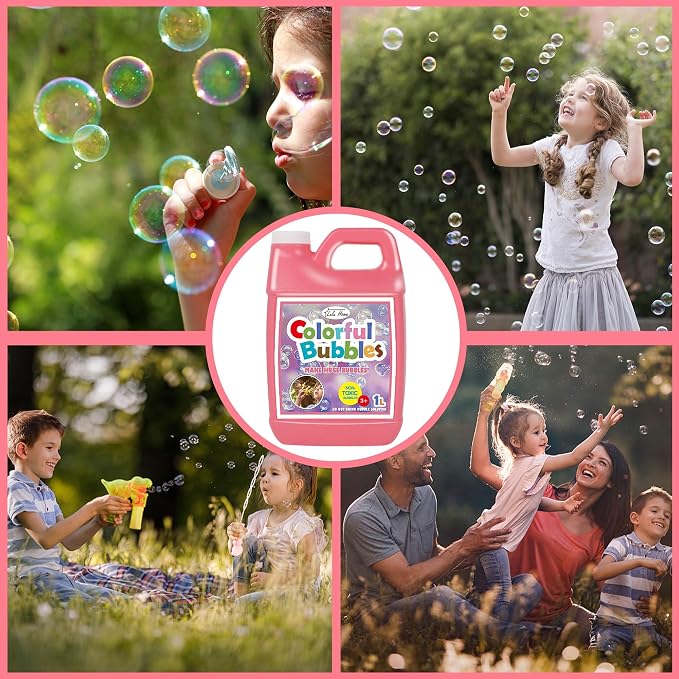 Lulu Home 2 Packs Bubble Concentrated Solution, 2 L/ 67.6 OZ Bubble Refill Solution for Kids Bubble Machine, Giant Bubble Wand, Bubble Blower, Birthday Party Favors - Up to 5 Gallons, Pink Bottle