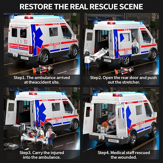Ambulance Toy for Boys 3 4 5 6 7 8 Years Old : Friction Powered Truck Toys with Light and Sound Gifts for Girls Age 3-12 | Emergency Vehicle Kids Toys | Play & Learn Toy