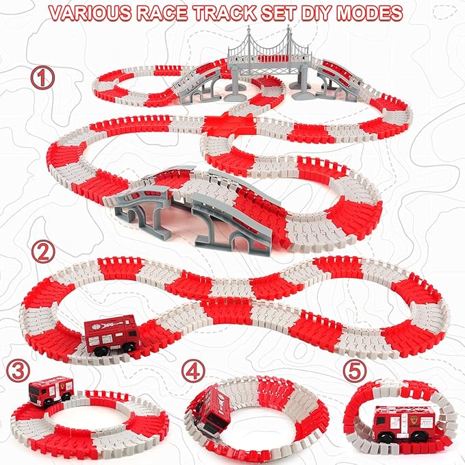 GIAT Race Car Track Toy for Kids - Birthday Gift for Boys Ages 3 4 5 6 7 Year Old, Flexible DIY Playset with Helicopter and Fire Truck, 330+ PCS Interactive Set