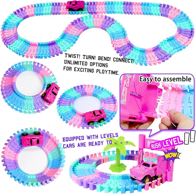 Car Toys for Girl 4-6,201 PCS Race Car Track for Kids Ages 3-5 Monster Truck 2+ Year Old Birthday Gift,Toddler Cars Toy for 3+ Year Old Girl
