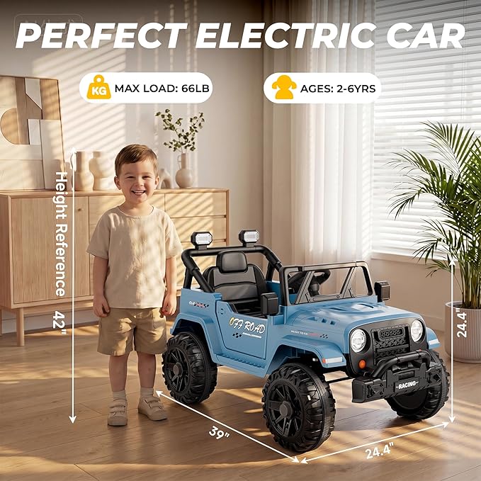 ARBELI 12V Ride On Truck Car with Remote Control, Kids Electric Vehicles with Bluetooth Music, Horn, 3 Speeds, 4 LED Lights, Soft Start, Ride on Toys for Toddler Boys & Girls (Blue)