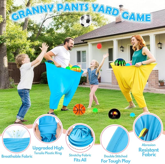 EULRGAUS Granny Pants Yard Game, Tossing Game Set with 20 Bouncy Balls & 10 Water Balls for Kids Adults, Family Outdoor Party Game for Carnival, Field Day, Reunion, Birthday Backyard & Lawn
