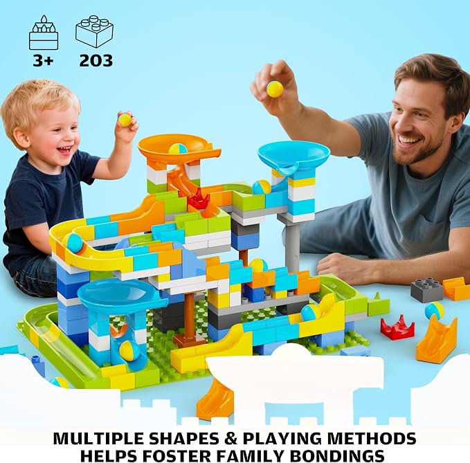 3in1 Marble Runs for Kids 3-5, 203pcs Compatible with LEGO DUPLOS for Age 2-5, Marble Runs for Kids 4-8, STEM Building Toys, Toddler Toy, Marble Track, Marble Run Toy, Montessori Toy Gift for Age 3+