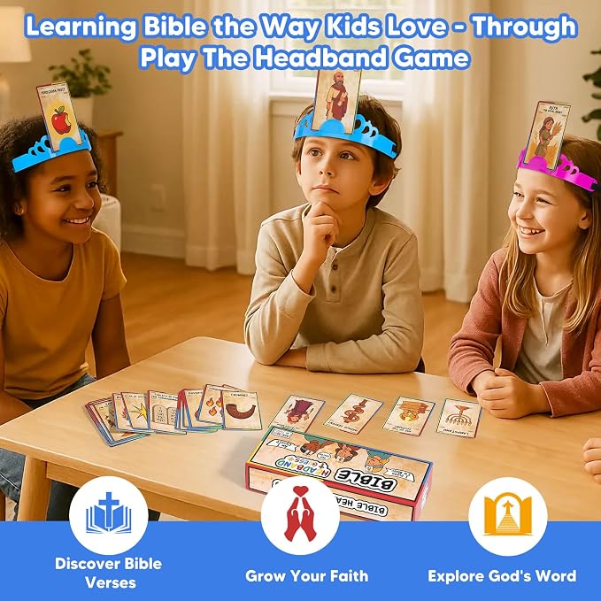 Garybank Bible Headbands Board Game for Kids, Bible Character & Item Guess Games, 66 Picture Keyword Cards w/Bible Stories & Verses, Biblical Who Am I Toys for Family Nights, Christian Easter Gifts