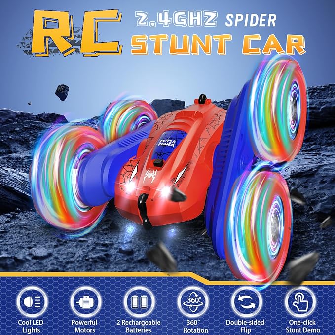 HarworLife Spider Remote Control Car for Boys 4-7, Double-Sided Driving 360° Flips 4WD with Bright Lights for Kids, Fun Outdoor Toys Gifts for Kids Boys Birthday or Christmas Age 4 5 6 7 8 Year Old