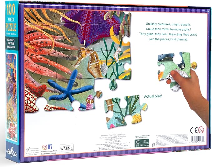 eeBoo 100 Piece Puzzle for Kids - Seahorses & Sea Creatures Children's Puzzle Ocean Life, Large Pieces for Small Hands to Develop Motor Skills