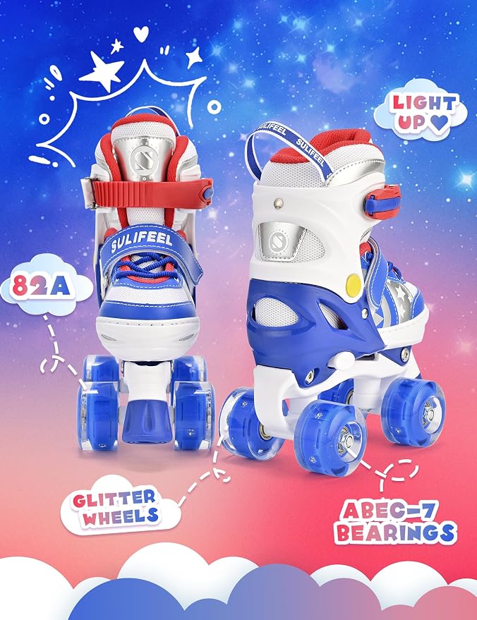 SULIFEEL Rainbow Unicorn 4 Size Adjustable Roller Skates for Girls Boys for Kids Ages 3-5 5-8 6-12 Children Skates Indoor Outdoor
