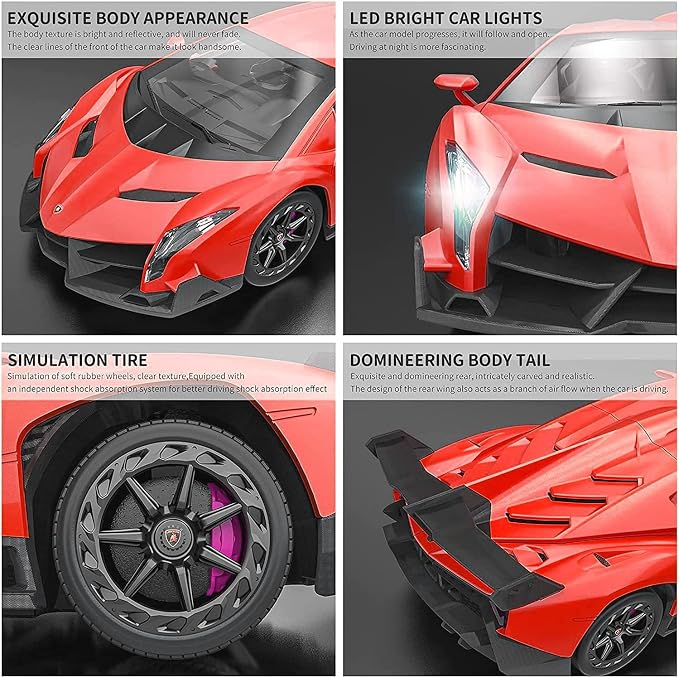 Remote Control Car RC Cars Racing Car 1:18 Licensed Toy RC Car Compatible with Lamborghini Model Vehicle for Boys 6,7,8 Years Old Halloween, red