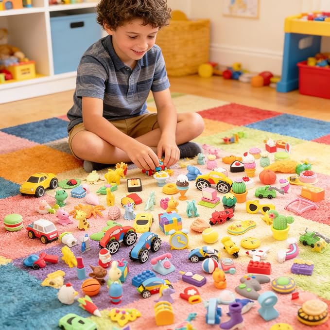 30pcs 3D Cute Kids Erasers, Random Desktop Pet Toys Gifts, Classroom Rewards Kids Party Gifts, Various Styles Such as Animals, Food, Plants, Space, Princess, Sports, Halloween, Christmas