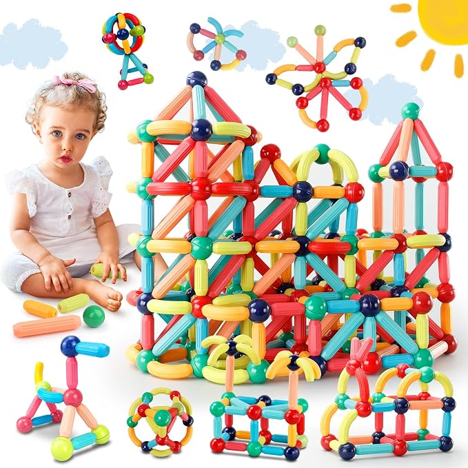 Paaxido 64PCS Magnetic Building Blocks - Montessori Sensory Toys with Stronger Magnets, STEM Learning Toys for Kids, Creative Construction DIY Kit Gift for Boys & Girls