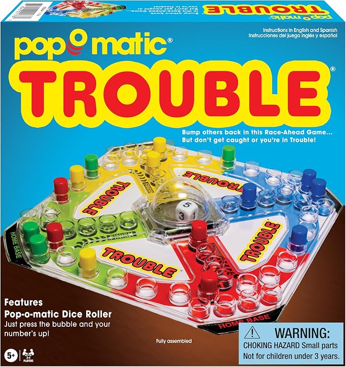 Winning Moves Classic Trouble Games USA, with Retro Artwork and Pop-o-Matic Popper, Designed for Kids, Ages 5+ Perfect for an Indoor Interactive Activity (1176)