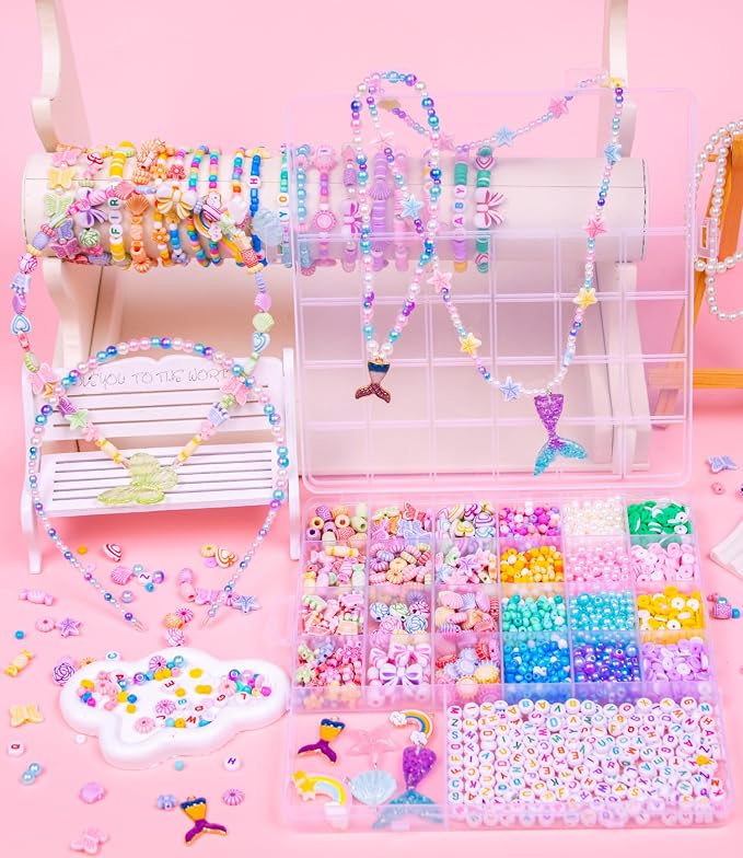 MiuCo Bracelet Making Kit for Kids Girls - Cute Beads for Jewelry Making Kits with Charms - Arts and Crafts for Make Necklaces - Birthday Gifts for Kids Girls Ages 5 6 7 8 9 10