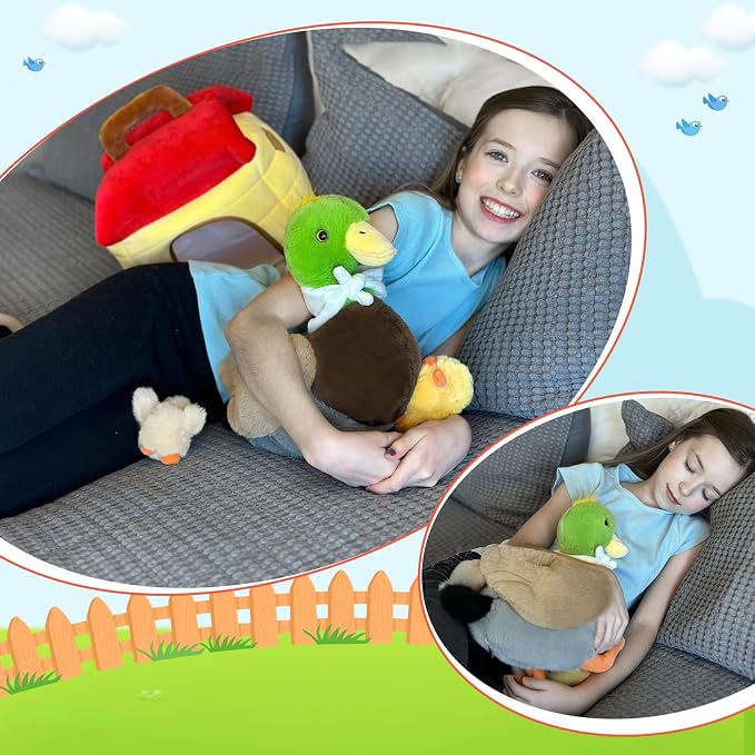 MaoGoLan 6pcs Duck Stuffed Animal, 14 Inch Large Mommy Stuffed Mallard Duck Plush with 3 Baby Ducklings & Eggshell & Duck House, Cute Realistic Stuffed Animal, Gift for Kids Boys Girls