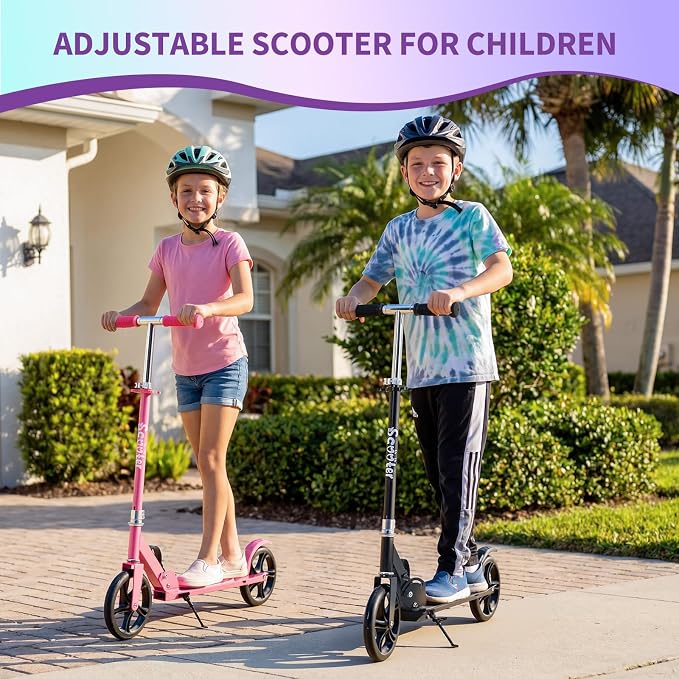 Kick Scooter for Ages 6+,Foldable Lightweight 8IN Big Wheels Scooter for Kids, Teen and Adults, 3 Adjustable Levels