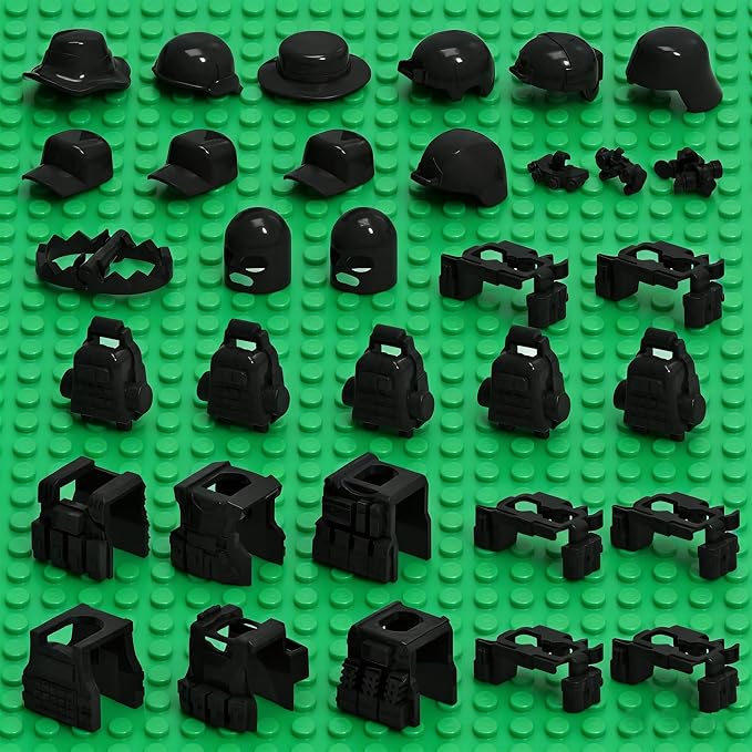 Military Weapons Pack, Classic Building Block Military Toy Accessories Hat, 30 Piece Army Figure Accessory Combo, Compatible with Major Brands