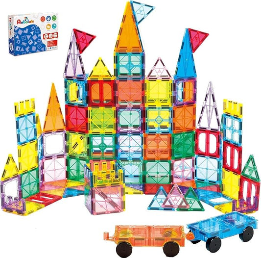 Anbalulu 134PCS Magnetic Building Tiles: Durable STEM Toys with Strong Magnets for Kids, Educational Building Blocks for Group Play Activities | Gift for Boys Girls 3+