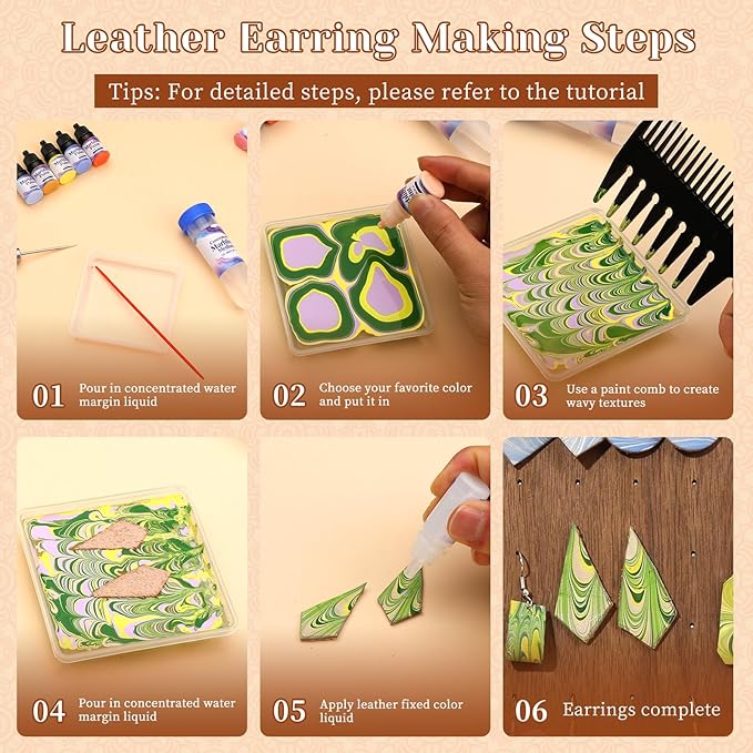 Tikjiua Leather Crafting Kit, Leather Making Kit for Earrings, Leatherworking Tooling Kit with Working Tools and Supplies, Step-by-Step Video Tutorial, Earrings Craft Kits for Adults