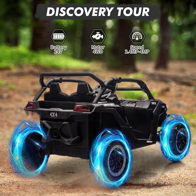 Garvee 24V 2-Seater Kids Ride on Car with Remote Control 4WD Electric Truck, Ride on Toy Off-Road UTV with 4-Wheel Shock Absorber, LED Lights, Music