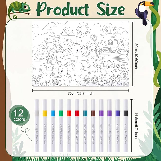 Mindsoft Coloring Craft Coloring Pillowcase Easter Bunny Pillowcase with 12 Pcs Markers Pens for Decoration Supplies Craft, 28.7 x 19.7 Inch