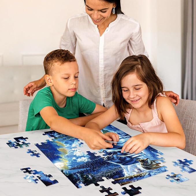 Jeacirio 100 Piece Jigsaw Puzzle for Kids Ages 6-8 8-10, Wolf Family in Snowy Mountain Forest, Educational Animal Puzzle, Screen-Free for Boys Girls