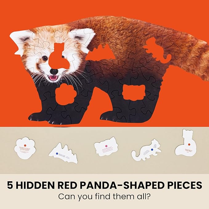 Red Panda Trivia Puzzle - 50 Piece Life-Size Red Panda Puzzle with Wildlife Trivia on Every Piece | Educational Animal Gift for Kids & Families | Livuzzle