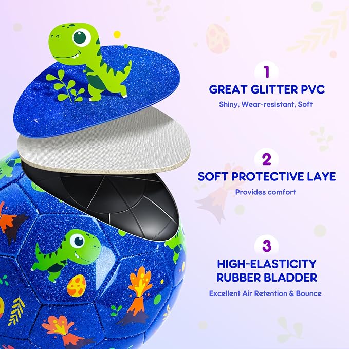 INPODAK Soccer Ball Size 3 Size 2 for Toddlers Kids 1-3 3-8, 1 or 2 Pack Cartoon Small Dinosaur Unicorn Soccer Ball Gifts for Girls Boys, Indoor Outdoor Sports Play Toys Birthday Gifts with Pump