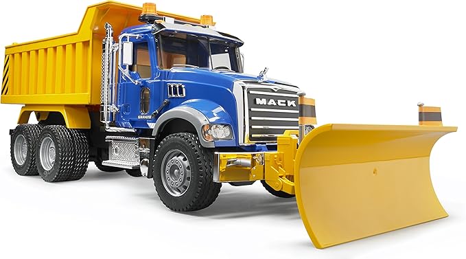 Bruder Mack Granite Dump Truck with Snow Plow & Light/Sound | Realistic 21" Construction Toy for Indoor & Outdoor Pretend Play