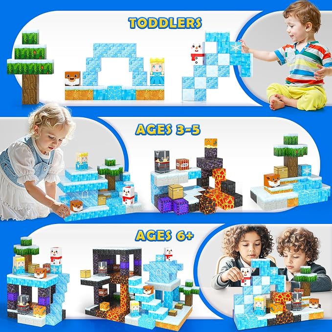 Coodoo 110PCS Magnetic Blocks - Build Mine Magnet World Magic Sword Portal Set, Magnet Kids Toys for Boys & Girls Age 3-5 4-8 5-7, STEM Magnetic Tiles Building Games Sensory Outdoor Toddler Toys
