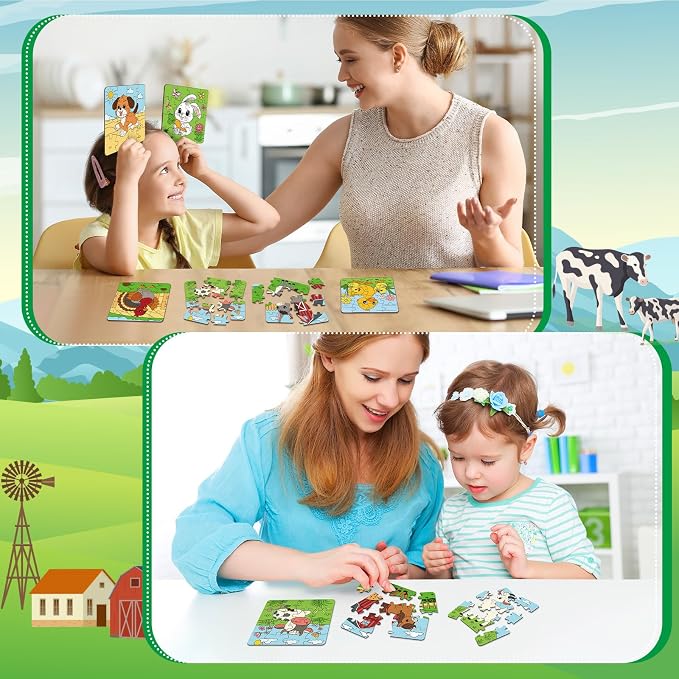 Realspring 24 Pack Farm Animal Color Your Own Jigsaw Puzzles for Kids 3-5, 4-6, 6-8, Coloring Crafts DIY Paper Puzzles Party Favors Gifts for Toddler Children Learning Education Toys