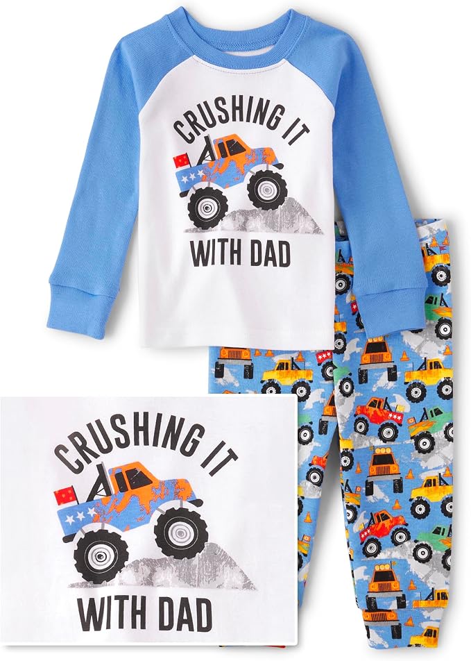 The Children's Place baby boys Button Long Sleeve Top and Pants Snug Fit 100% Cotton 2 Piece Pajama Set