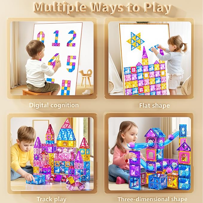 Magnetic Tiles Educational Toys, 50PCS Magnetic Blocks Building Set with Marbles Run for Kids Ages 4-8, Magnet Tiles STEM Learning & Sensory Toys for Girls Boys Perfect Preschool Toy for Toddlers 3-5