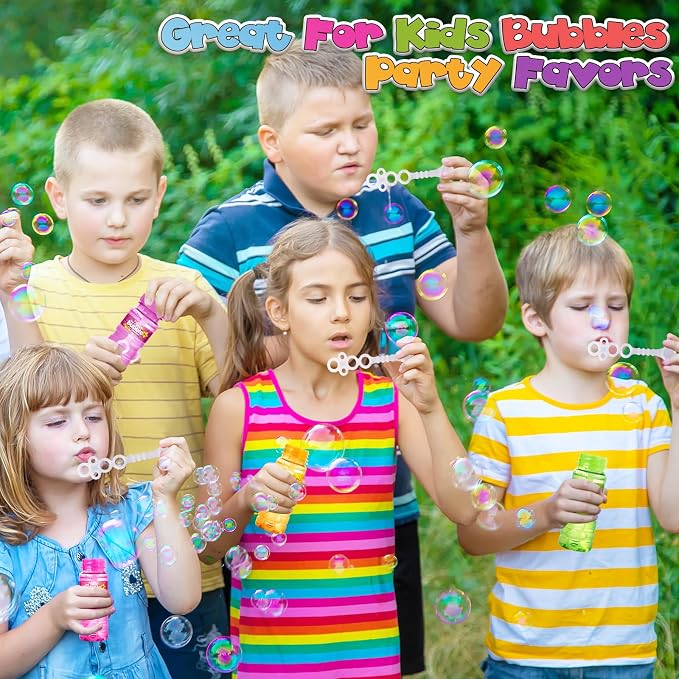 Shemira 60 Pcs Bubble Bottles with Wand, Bubble Party Favor Supply for Summer Indoor & Outdoor Activities, 4 OZ Bubble Solution Summer Toy in 6 Colors, Party Favor & Birthday Party Supplies